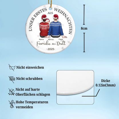 Personalisierter Keramik-Anhänger „Unser erstes Weihnachten zu dritt“