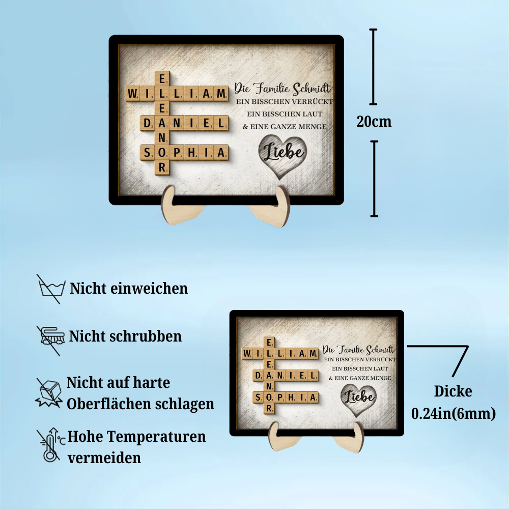 Kreuzworträtsel Familiennamen Personalisierte 2-Schicht-Holzplakette