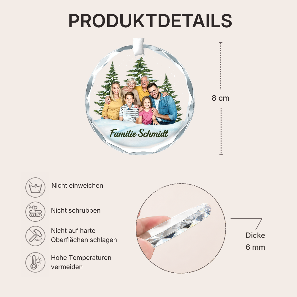 Personalisierter Glas-Weihnachtsanhänger mit Foto und Wunschname