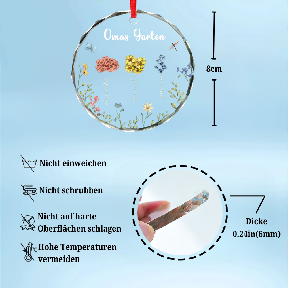 Geburtsblumen und Sprüche-Glas Ornament für Freunde. Familie und Schwestern