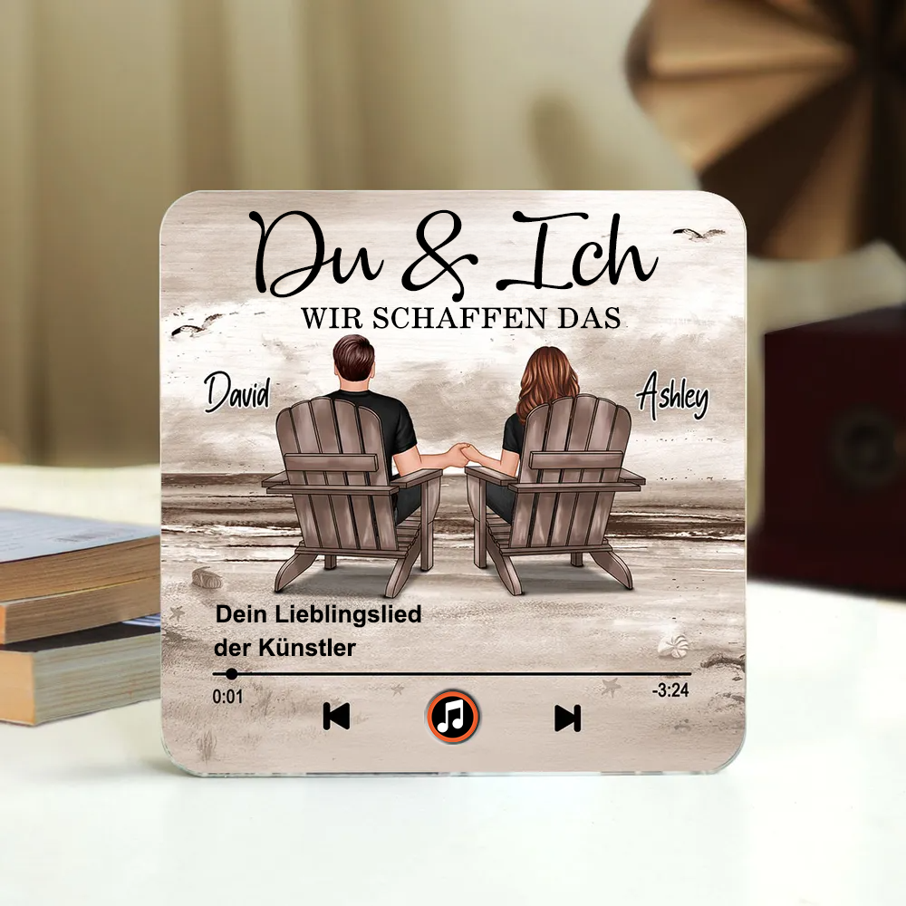 Musik-Kühlschrankmagnet mit 2 Figuren, Namen und Spruch Geschenk für Paar