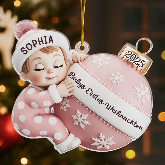 "Babys Erstes Weihnachten" Acryl-Anhänger mit Name Personalisierter Weihnachtschmuck