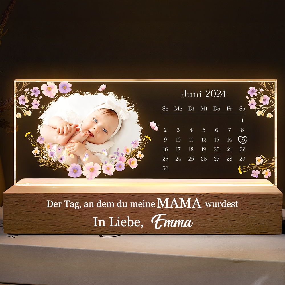 "Der Tag..." Personalisiertes LED-Nactlicht mit Foto und Kalendar Geschenk für Mama, Papa, Oma und Opa