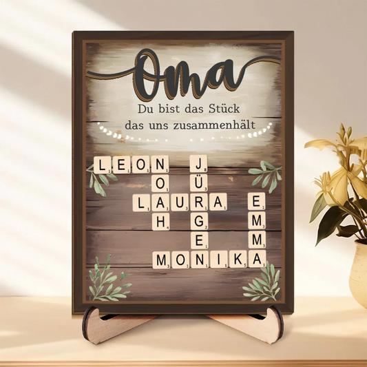 Personalisierte 2-Schicht-Holztalf mit Kreuzworträtsel Geschenk für Familie