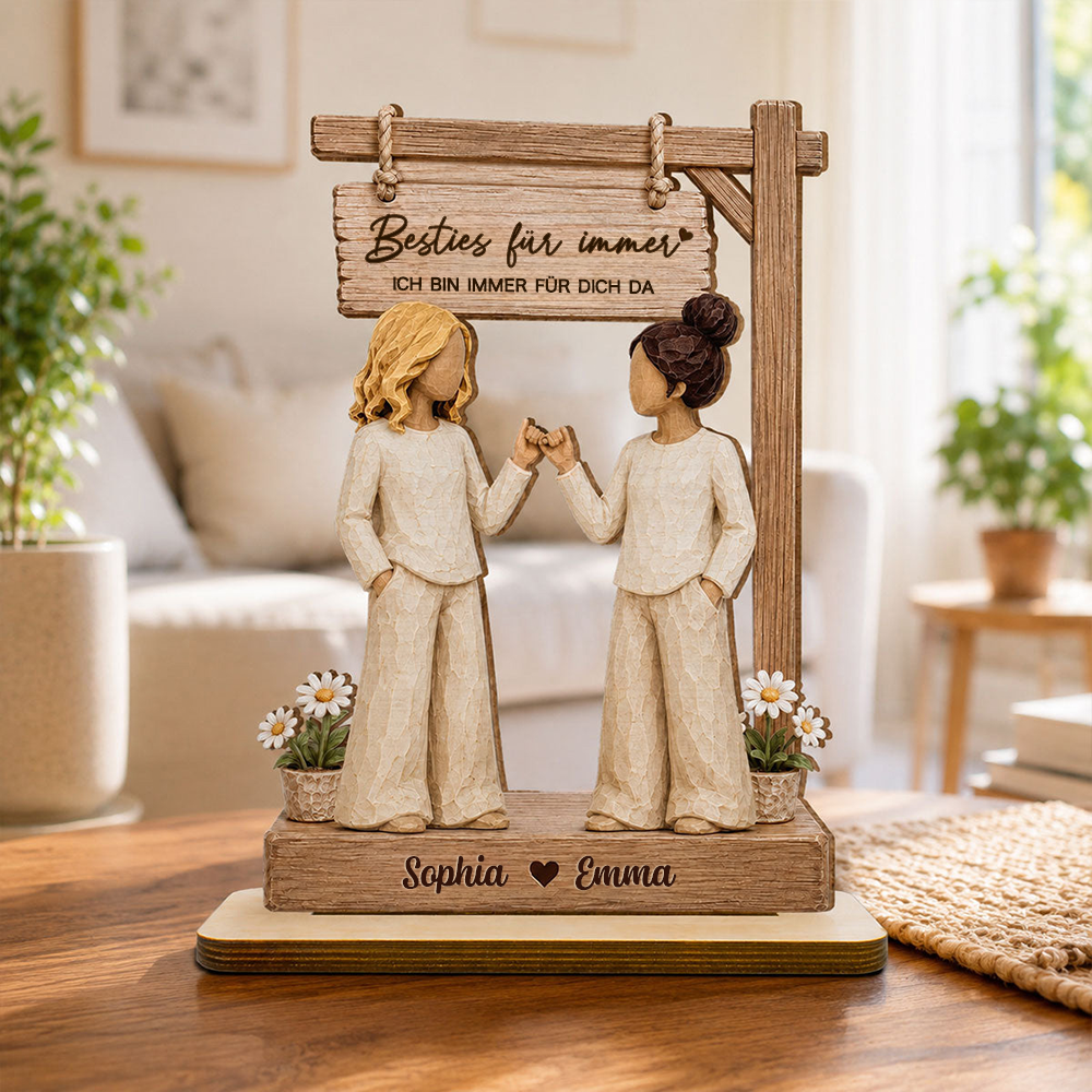 Personalisierter Holzaufsteller mit Namen & Spruch - für Besties & Schwestern