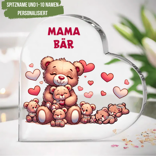 Acrylherz MAMA Bär mit 1-10 Bärchen Name personalisiert für Mutter und Großmutter