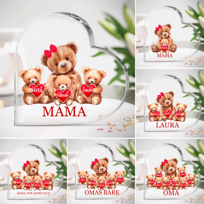 Bären Acrylherz mit 1-8 Namen für Mutter und Großmutter