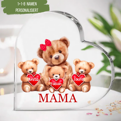 Bären Acrylherz mit 1-8 Namen für Mutter und Großmutter