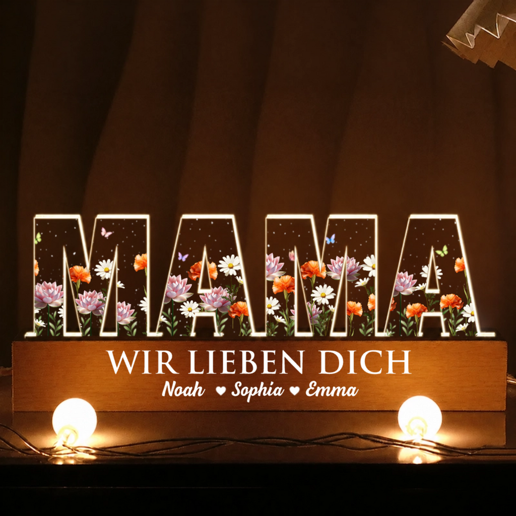 Personalisierte LED-Nachtlicht mit Geburtsblumen – für Oma und Mama