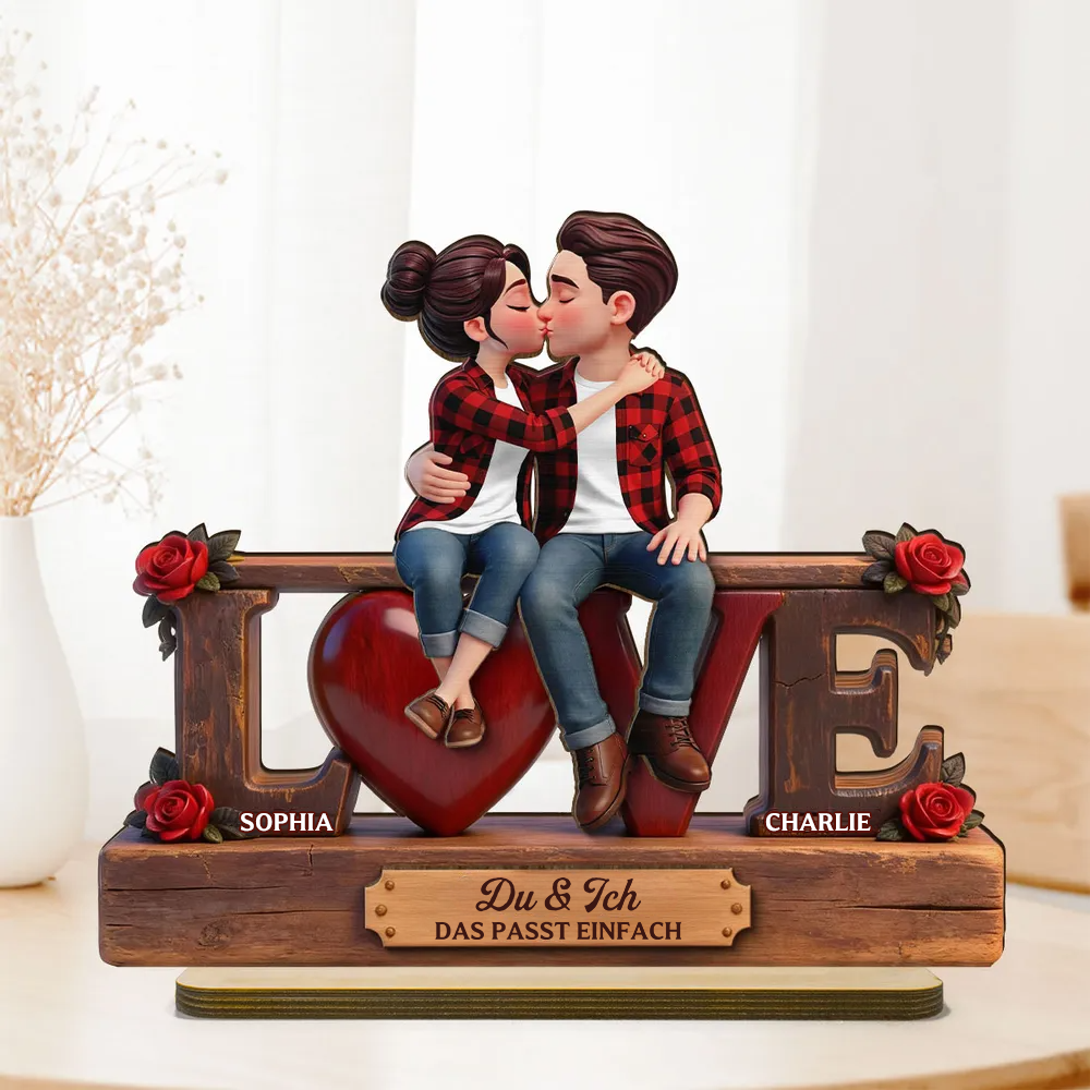 LOVE-Personalisierter Holzaufsteller mit Paar und Text Geschenke zum Jahrestag und Valentinstag