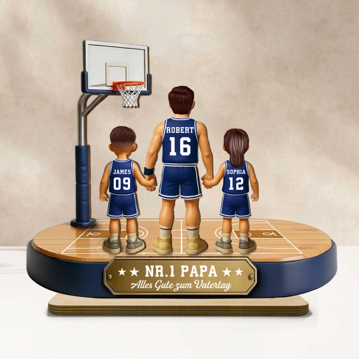 Basketballpapa und Kinder- Personalisierter Holzaufsteller mit Trikots und Text