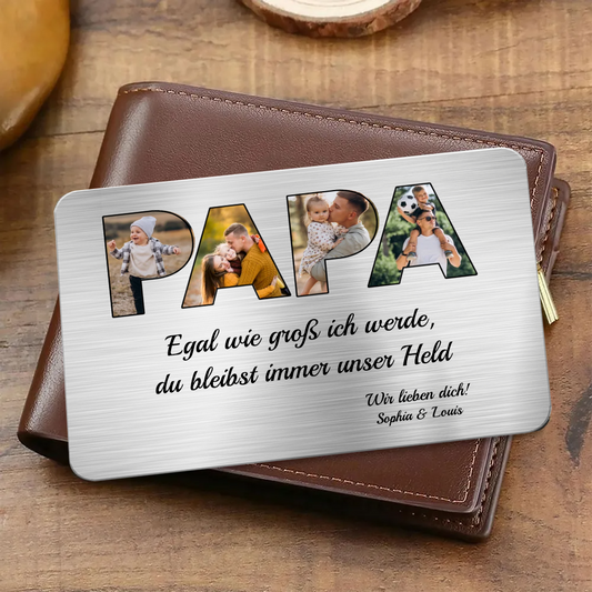 PAPA Wallet Card - Personalisierte Brieftaasche-Karte mit Fotos und Text Geschenk für Vater