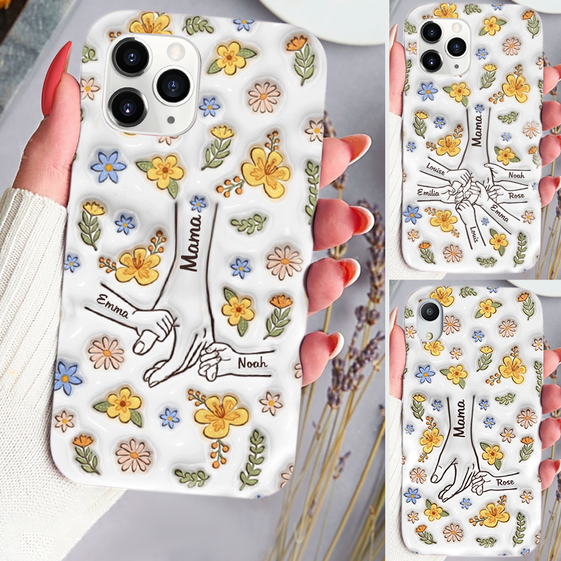 Hand-in-Hand Silikonhandyhülle für iPhone und Samsung mit Namen Geschenk für Mama und Oma