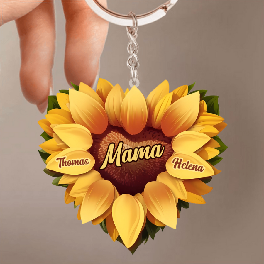 Sonnenblume in Herzform-Personalisierter Acryl-Schlüsselanhänger für Mama und Oma