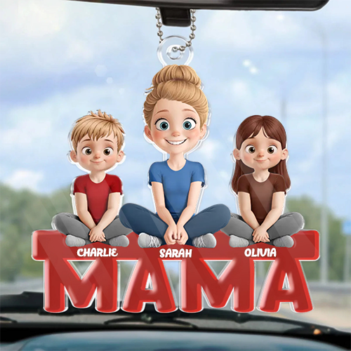 Personalisierter Acrylanhänger mit Mama und Kinder Autoanhänger für Mutter