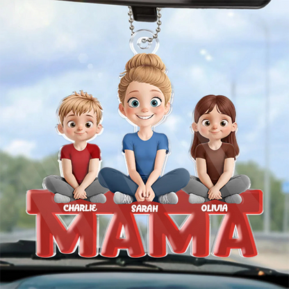 Personalisierter Acrylanhänger mit Mama und Kinder Autoanhänger für Mutter