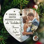 Personalisierter Keramik-Weihnachtsanhänger mit Foto - Erstes Weihnachten als Verlobte