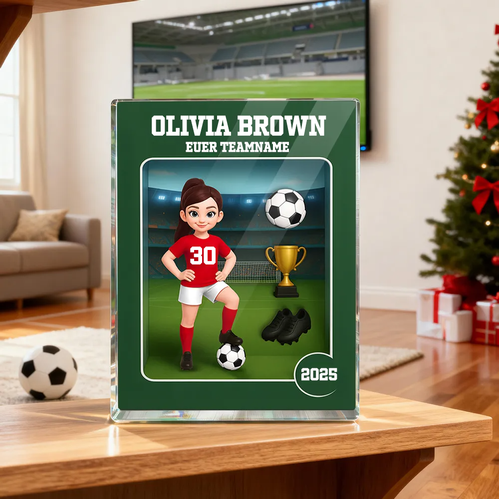 Personalisierter Acrylblock mit Fußballjunge und Fußballmädchen Geschenk für Kind