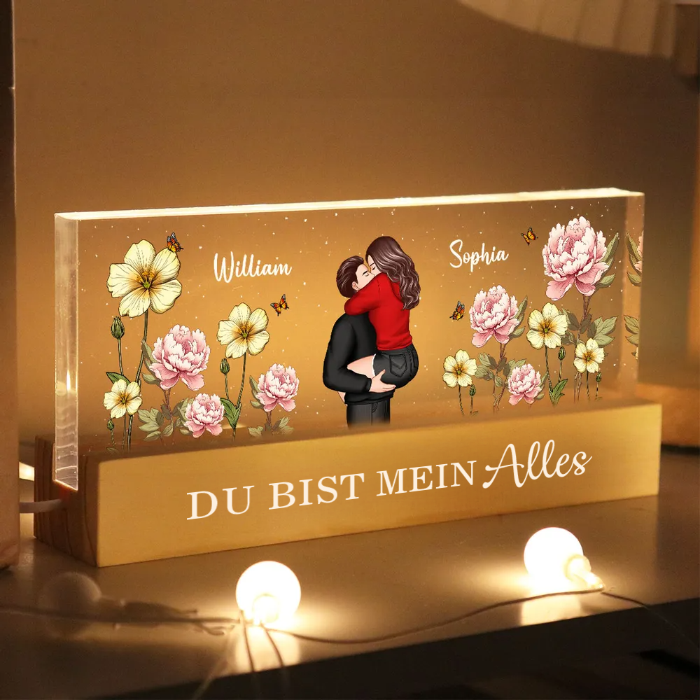 Personalisierte LED-Nachtlicht mit Paar und Geburtsblumen
