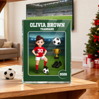 Personalisierter Acrylblock mit Fußballjunge und Fußballmädchen Geschenk für Kind