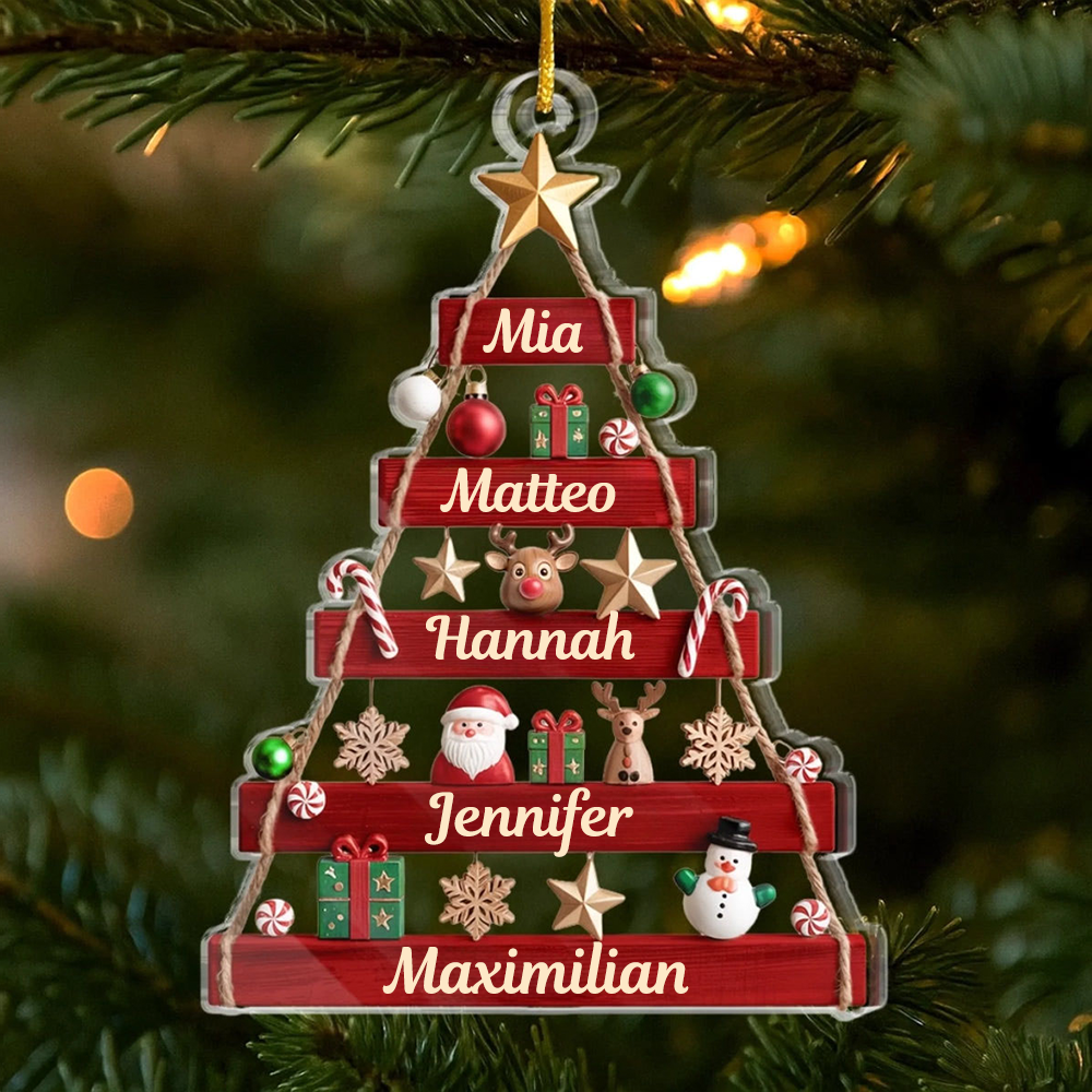Acrylornament mit 2-6 Namen Personalisierter Christbaumschmuck für Familie