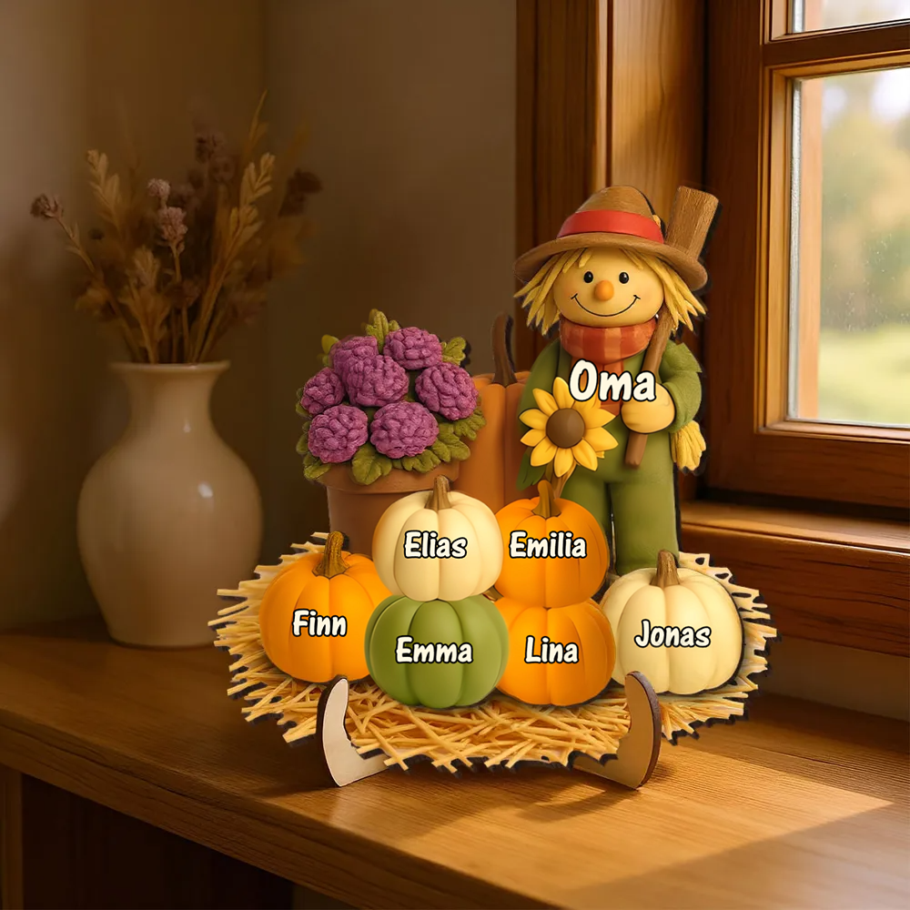 Vogelscheuche und Kürbissen Personalisierte Holztafel mit Namen