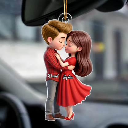 Paar in Rot-Personalisierter Acrylanhänger mit Namen Geschenk für Paar