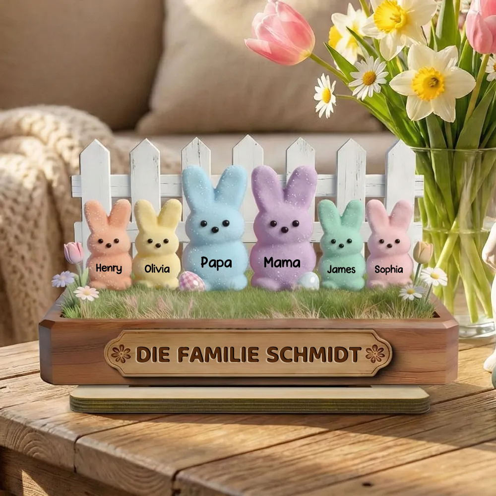 Häschenfamilie-Personalisierter Holzaufsteller mit Namen Geschenk für Opa, Oma und Mama