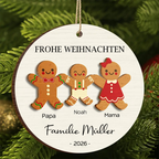 Personalisierter 2-lagiger Holz-Weihnachtsanhänger – Lebkuchenfamilie mit Namen & Text