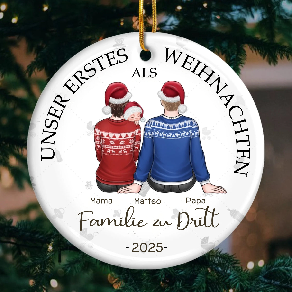 Personalisierter Keramik-Anhänger „Unser erstes Weihnachten zu dritt“