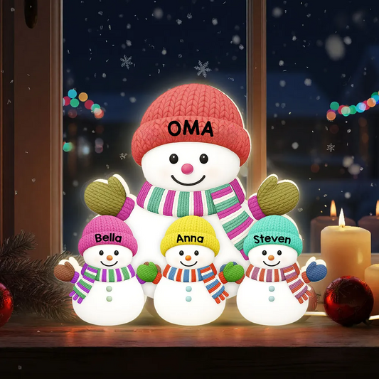 „Weihnachten mit Oma & Opa – Enkelkinder Schneemann Familie“ Personalisierte LED-Lichtbox