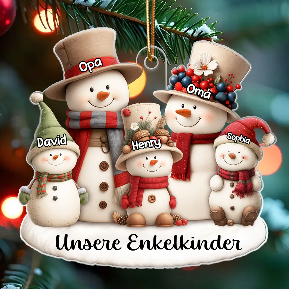 Personalisierter Acrylanhänger mit Schneemanfamilie Christbaumanhänger mit Namen und Text