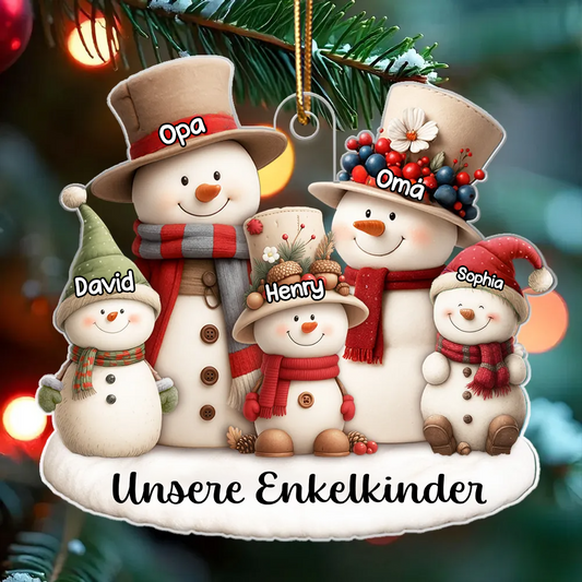 Personalisierter Acrylanhänger mit Schneemanfamilie Christbaumanhänger mit Namen und Text