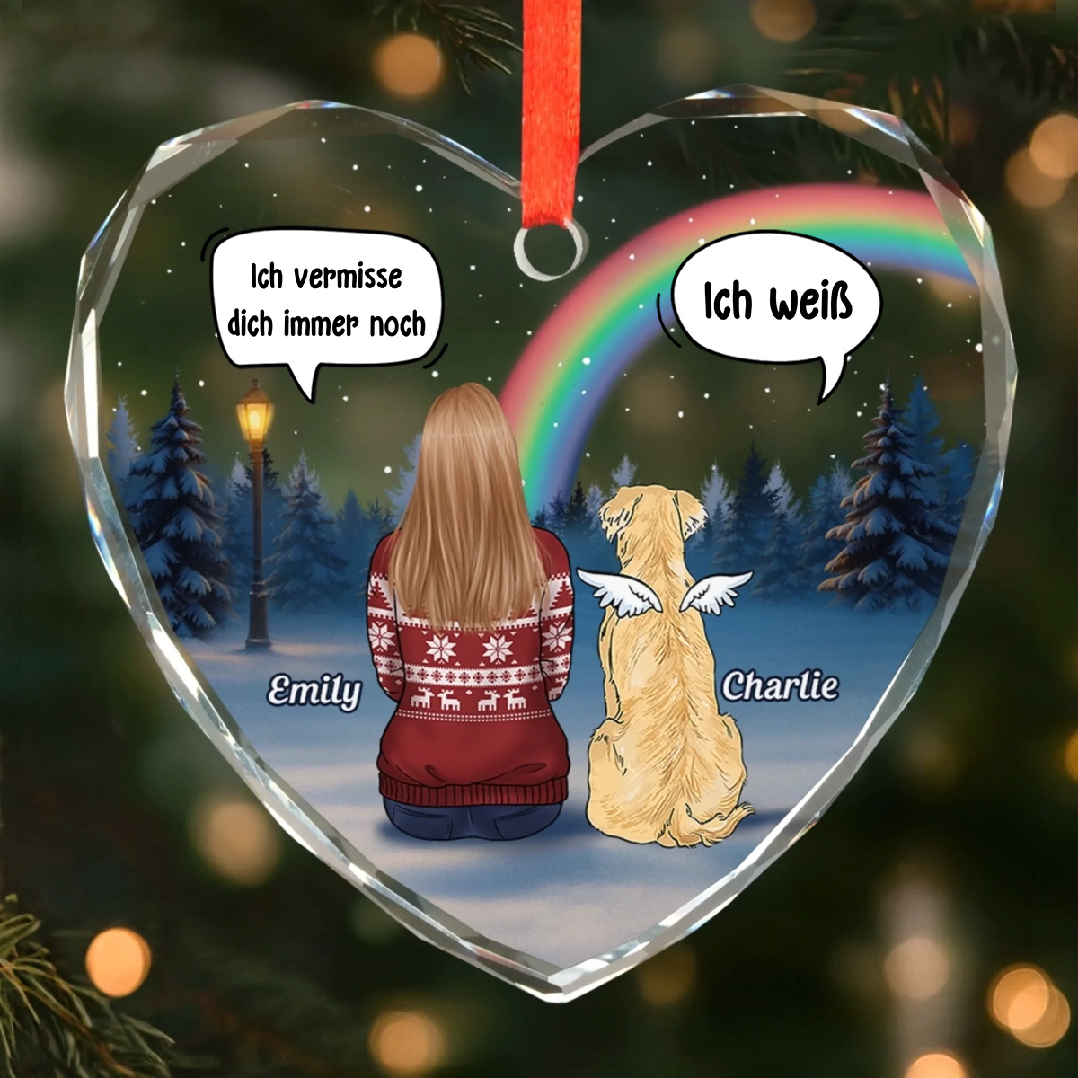 Personalisierter Herzförmiger Glasanhänger Christbaumschmuck zur Erinnerung an Haustiere