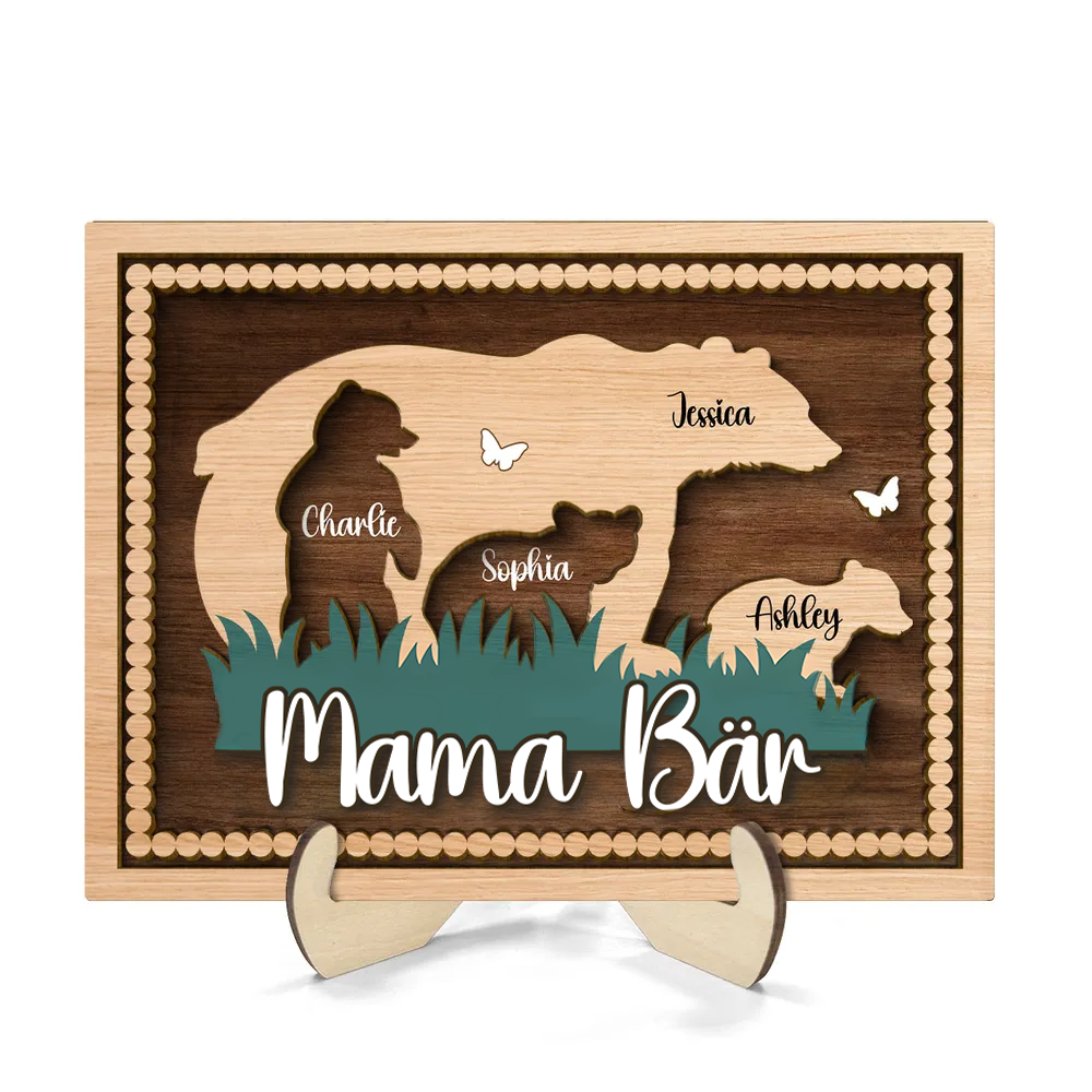 Mama Bär-Personalisierter 2-Schicht-Holzaufsteller mit Bärenmotiv