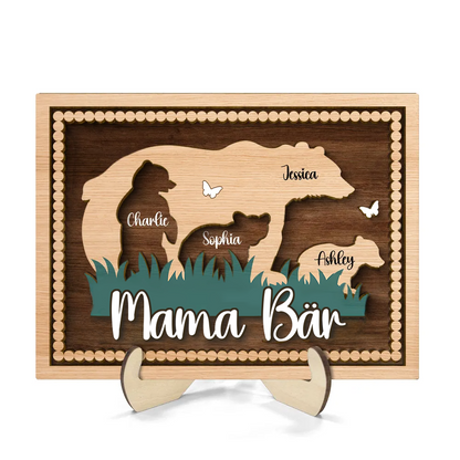 Mama Bär-Personalisierte 2-Schicht-Holztafel mit Bärenmotiv