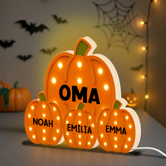 „Omas kleine Kürbisse“ – Personalisierte LED-Lichtbox Geschenk für Oma