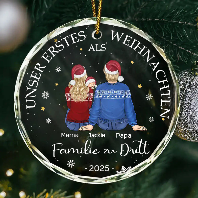 Unser Erstes Weihnachten als Familie zu...Personalisierter Glasornament Christbaumschmuck mit Baby, Hund und Katze
