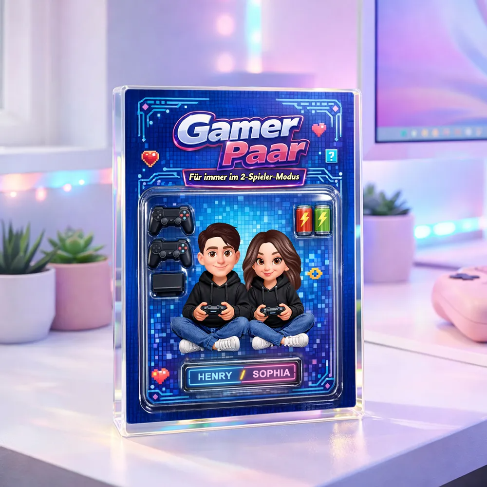 Gamer Paar - Personalisierter Acrylblock mit Paar und Namen