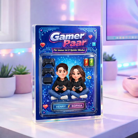 Gamer Paar - Personalisierter Acrylblock mit Paar und Namen