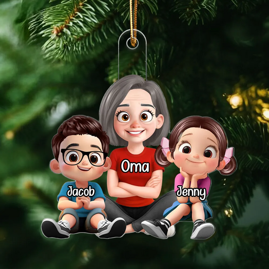 Personalisierter Acryl-Weihnachtsanhänger „Oma & Enkelkinder“