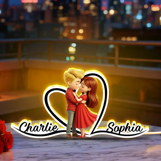 Paar in Rot Personalisieirte LED-Lichtbox mit Namen