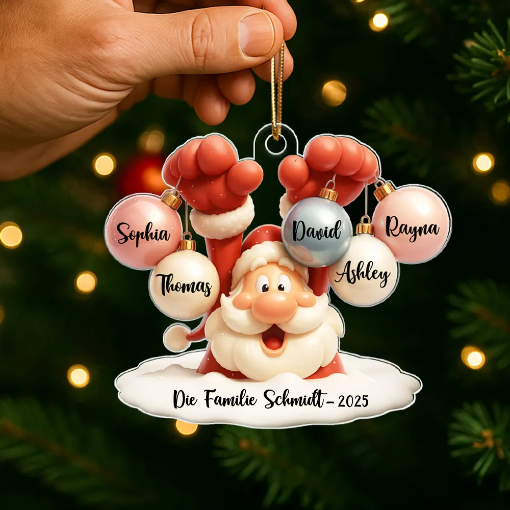 Personalisierter Acrylanhänger mit Weihnachtsmann und Ballons Christbaumschmuck mit 1-9 Namen