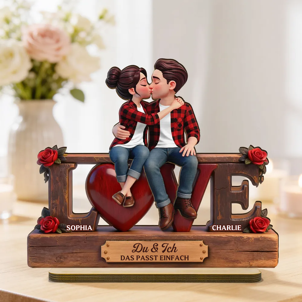 LOVE-Personalisierter Holzaufsteller mit Paar und Text Geschenke zum Jahrestag und Valentinstag