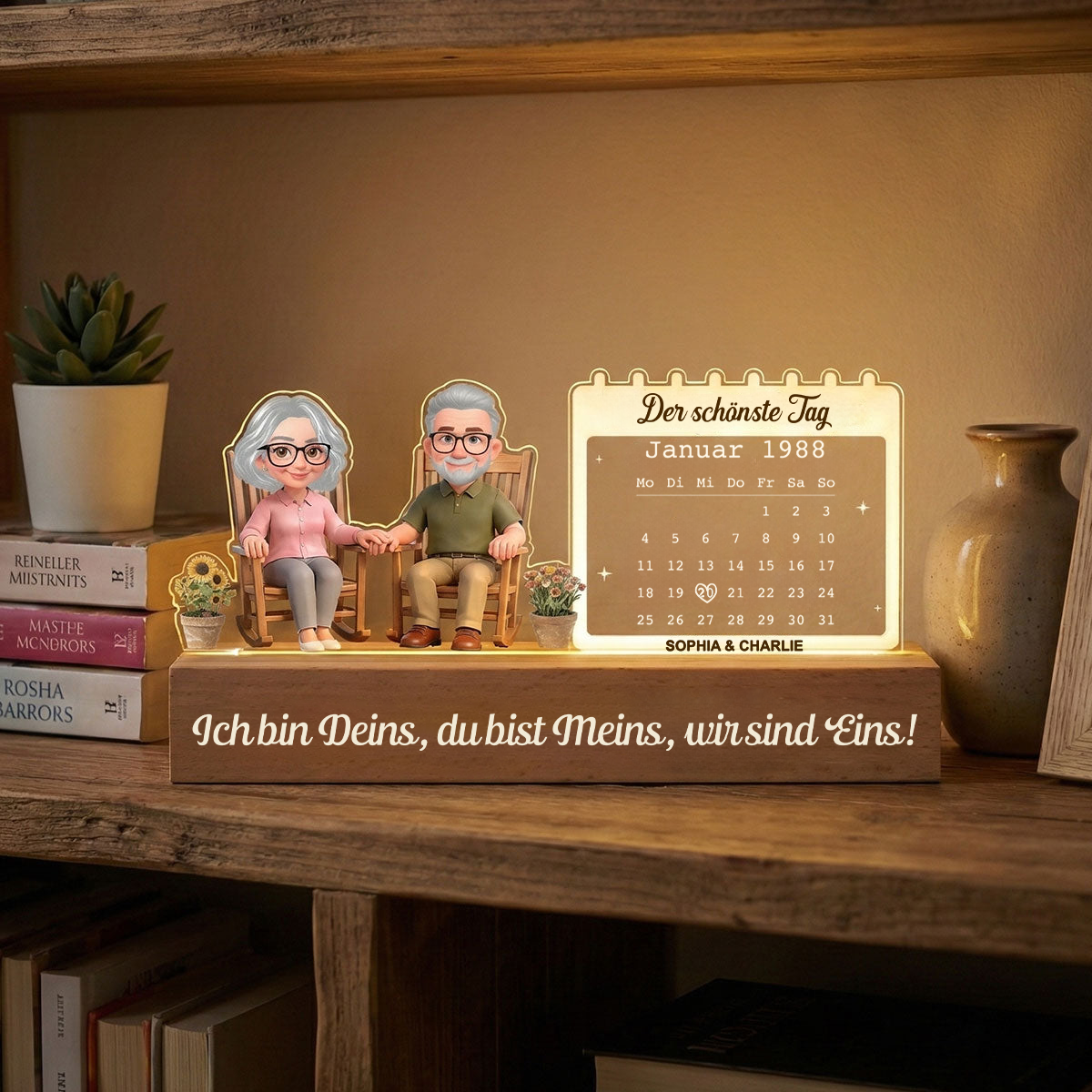 Personalisiertes LED-Nachtlicht mit Paar und Kalender Geschenk zum Jahrestag
