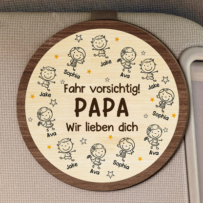 Fahr Vorsichtig Sonnenblendenclip mit Zeichentrickfiguren Geschenk für Papa