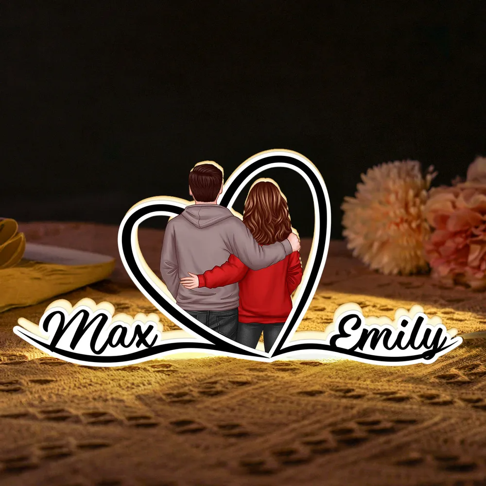 Paar mit Herz-Personalisierte Lichtbox mit Namen und Figuren Geschenk zum Valentinstag