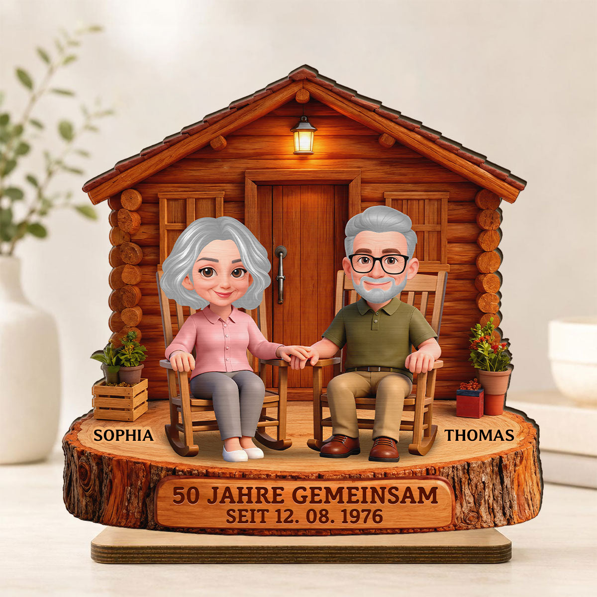 Personalisierter Holzaufsteller – Paar-Motiv & Jahr personalisierbar
