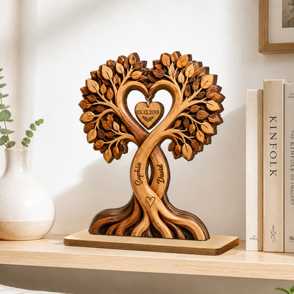 Personalisierter Holzaufsteller mit Herzbaum für Paar Jahrestagsgeschenk