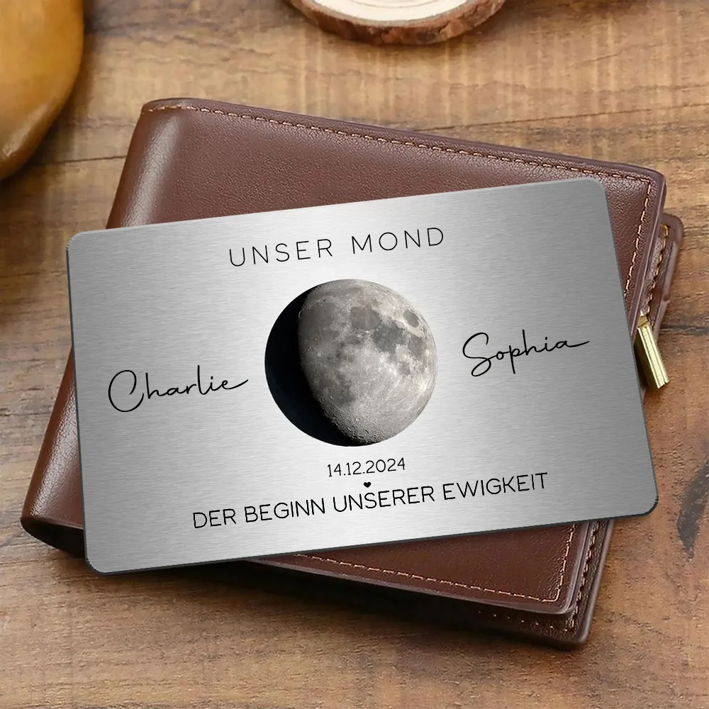 Unser Mond-Personalisierte Brieftasche-Karte mit Mondphase, Namen und Text Geschenk für Paar